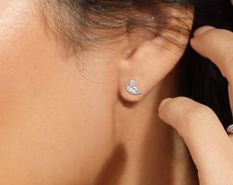 Round & Marquise Lab Grown Diamond Toi et Moi Stud Earrings, 14K Gold Wedding Earrings, Delicate Daily Wear Studs, Anniversary Gift For Her