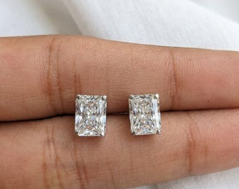 Pendientes de botón de diamantes cultivados en laboratorio con talla radiante de 2,00 quilates, diamantes D VVS2 certificados por IGI, pendientes de boda solitarios de oro de 14 quilates para mujer.