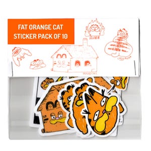 Fat Orange Cat Sticker: Homebody Introvert Art Sticker Pack of 10