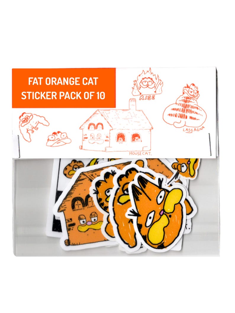 Fat Orange Cat Sticker: Homebody Introvert Art Sticker Pack of 10