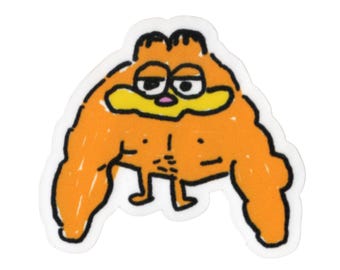 Buff Fat Orange Tabby Cat Sticker: Gym Bro Gift