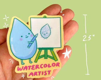 watercolor artist easel cute sticker gift for painter friend, funny art pun sticker, kawaii sticker for art supplies laptop waterbottle