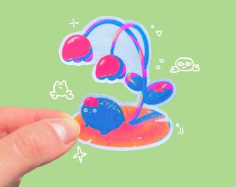 Cute rain frog sticker kawaii frog wearing hat lily pad sticker flower painting | Vinyl sticker for laptop, kindle, planner, waterbottle