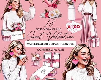 Watercolor Valentine's Day Clipart Bundle: Boho Style PNG (Digital Download)