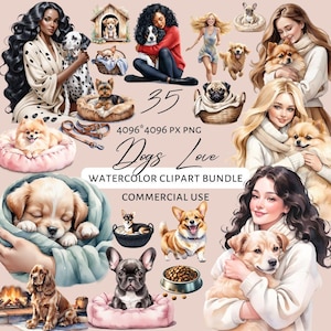 Aquarell Hund Liebhaber Clipart, Hund Mama Clipart, Tiere Clipart, Haustier Illustration, Hund Clipart Bundle, süße Welpen Bilder, Hunderassen Grafiken