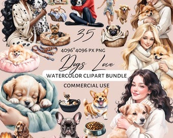 Watercolor Dog Breeds Clipart Bundle: Dog Mama PNG Graphics (Digital Download)