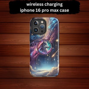 Galaxy Wolf iPhone Case With MagSafe®, Fantasy Cosmic Wolf Phone Cover For iPhone 14 15 16 Series, Wireless Charging Gift For Her Him