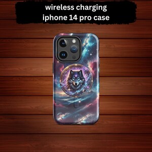 Mystic Galaxy Wolf iPhone Case With MagSafe®, Spiritual Wolf Phone Cover For iPhone 14 15 16 Series, Celestial Gift For Her Or Him