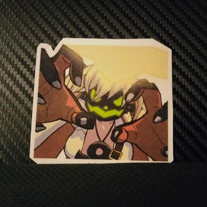 May include: A cartoon illustration of a character with blonde hair and a green pumpkin-shaped mask. The character is wearing a white shirt with a brown belt and red gloves. The character is holding their hands up in a menacing pose.