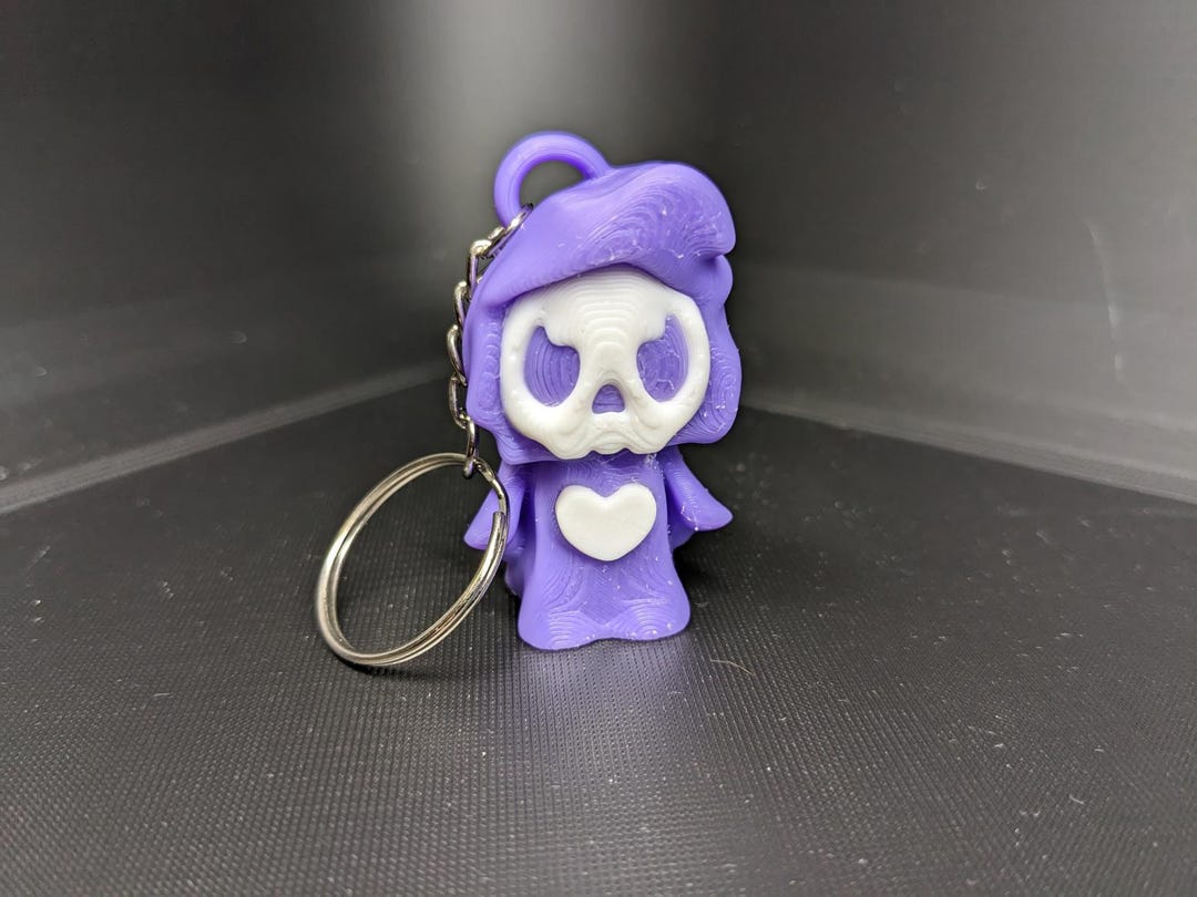 3D Printed Cute Grim Reaper Keychain – Purple Robes, White Skull ...