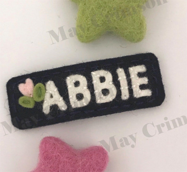 Felt hair clip Back to school personalized bow No slip Wool felt customized name/colour/size image 4