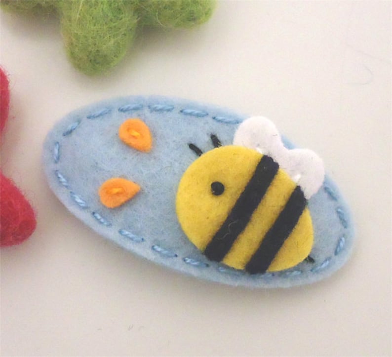 Felt hair clips, Felt animal, Bumble bee, Baby girl, Hair accessories, Felt hair bow, School hair clip, Bay blue, Hair barrettes, Girls gift image 1