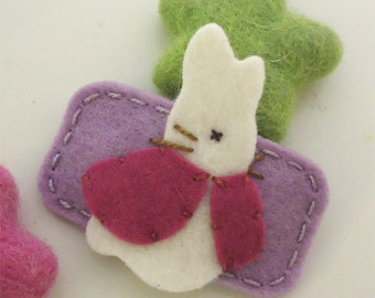 Felt hair clips, Felt rabbit, Baby girl, Hair accessories, Felt hair bow, School hair clips, Wool felt, Hair barrettes, Lilac, Girls gift