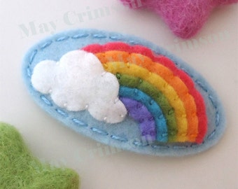 Felt hair clips, Felt rainbow, Baby girl, Hair accessories, Felt hair bows, School hair clips, Wool felt, Hair barrettes, Cloud, Girls gift