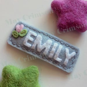 Felt hair clip Back to school personalized bow No slip Wool felt customized name/colour/size image 1