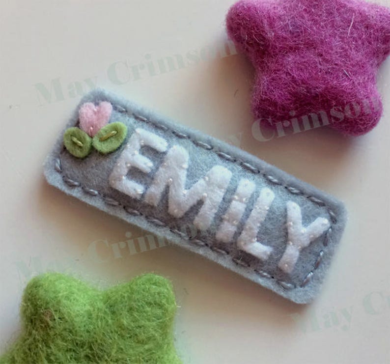 Felt hair clip Back to school personalized bow No slip Wool felt customized name/colour/size image 1