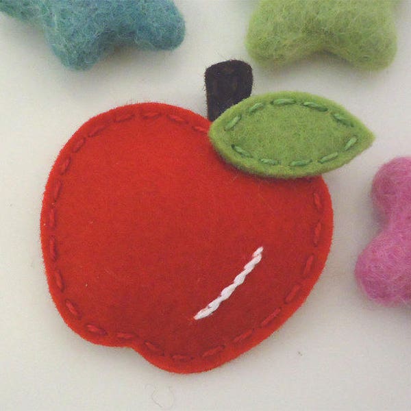 Felt hair clips, Felt apple, Baby girl, Hair accessories, Felt hair bows, School hair clips, Wool felt, Hair barrettes, Red, Girls gift