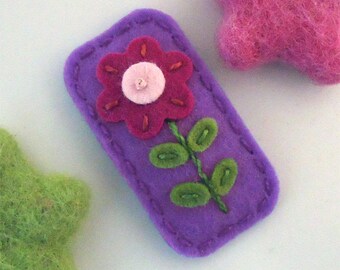 Felt hair clip -No slip -Wool felt -fuchsia flower -lavender