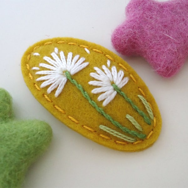 Felt Hair Clip -No Slip -Wool Felt -Dandelion -mustard