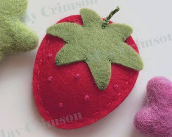 Felt hair clip -No slip -Wool felt -British strawberry -red