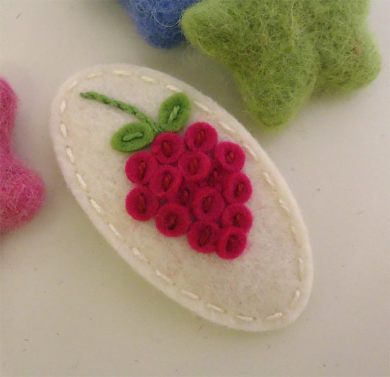 ecru Wool felt No slip Felt hair clip Raspberry