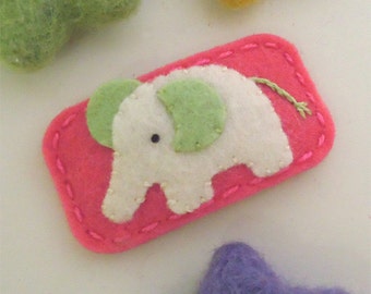 Felt hair clip -No slip -Wool felt -New elephant -coral red