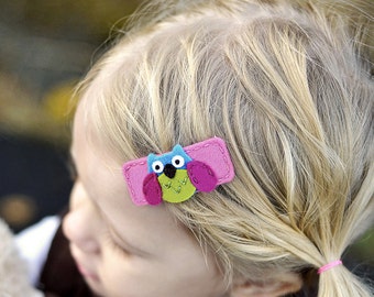 Felt hair clip -No slip -Wool felt -Hoot owl -old pink