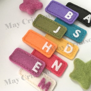 Felt hair clip, initial, personalized, felt bow, gift for girls, wool felt, hair barrette, hair accessory, named hair clip, back to school