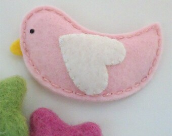 Felt hair clip -No slip -Wool felt -New bird -pale pink