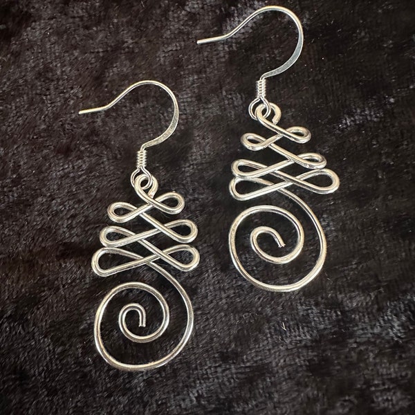 Infinity swirl earrings, wire wrapped jewelry, silver earrings, nickel free earrings, spiral earrings