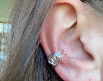 Ear cuff, silver wire rosette swirl, adjustable, non pierced earring alternative, ear crawler, handmade cartilage cuff