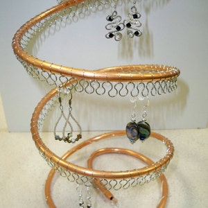 Spiral Copper Earring Tree Holder, Organizer, about 60 pairs, silver wire