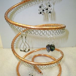 Spiral Kupfer Ohrring Baum Halter, Organisator, ungefähr 60 Paare, Silberdraht