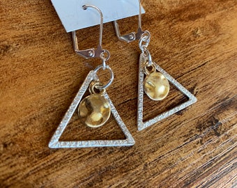 Brushed mixed metal triangle earrings