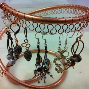 Earring tree, copper spiral, Earring Holder, Organizer for jewelry.  Holds approx 28 pairs