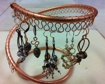 Earring tree, copper spiral, Earring Holder, Organizer for jewelry.  Holds approx 28 pairs