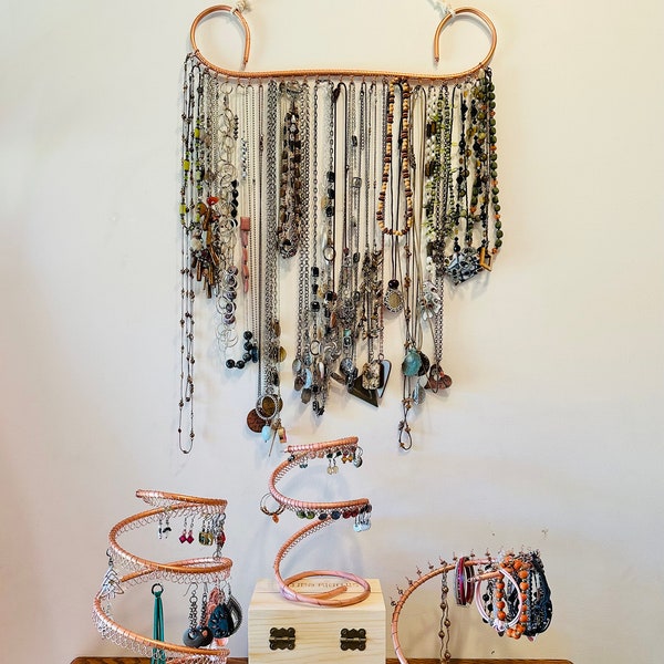 Conjunto de organización de joyas, árbol de pendientes, soporte de pulsera, soporte de collar, colgante y tachuelas, regalo para esposa, solución de organización definitiva