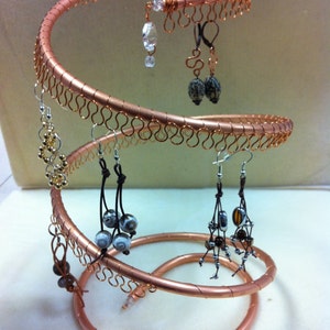 Spiral Copper Earring Tree, Holder, Organizer.  Holds approx 55 pairs. Copper wire