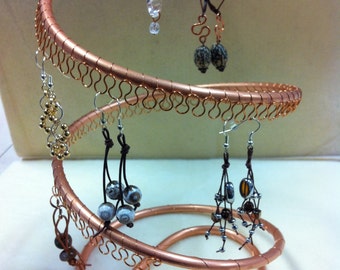 Spiral Copper Earring Tree, Holder, Organizer.  Holds approx 55 pairs. Copper wire