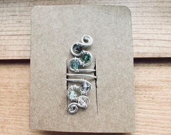 Stunning Swarovski crystal silver wire ear cuff, clip on cartilage cuff, non pierced earring alternative, ear wrap, shades of smoky green