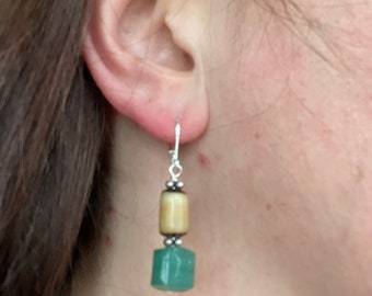 Aventurine and horn bead lever back earrings