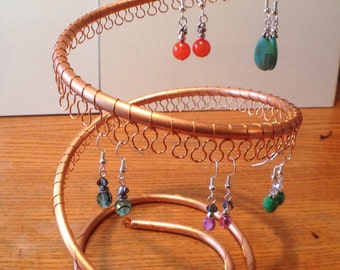 Spiral Copper Earring Tree Holder, Organizer, holds 48 pairs, Copper wire.