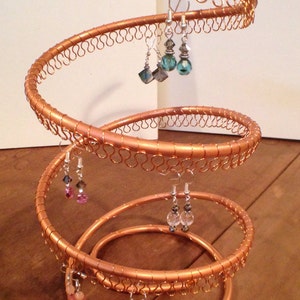 Earring Tree, Copper Spiral, Earring Holder, Organizer, holds approx 75 pairs, Copper wire.