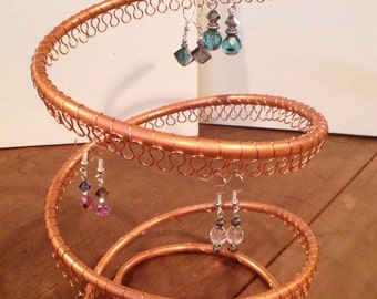 Earring Tree, Copper Spiral, Earring Holder, Organizer, holds approx 75 pairs, Copper wire.