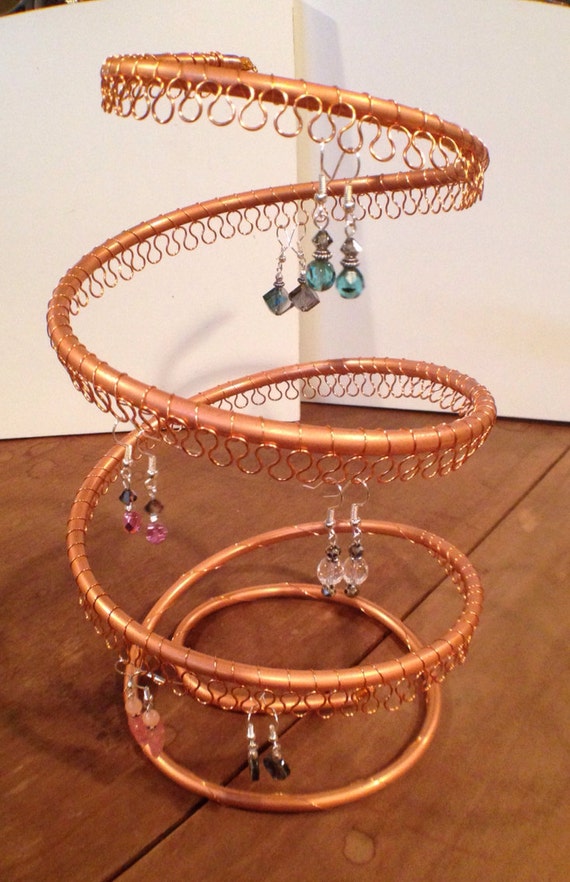 Earring Tree, Copper Spiral, Earring Holder, Organizer, holds approx 75  pairs, Copper wire.