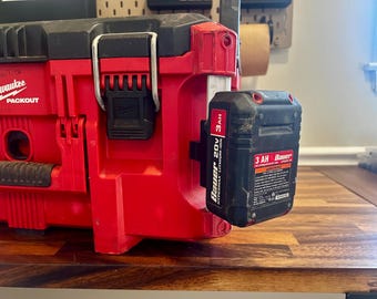 Milwaukee PACKOUT Rail Mounted Single Battery Holder: Fits Dewalt, Ryobi, Rigid, & More Batteries