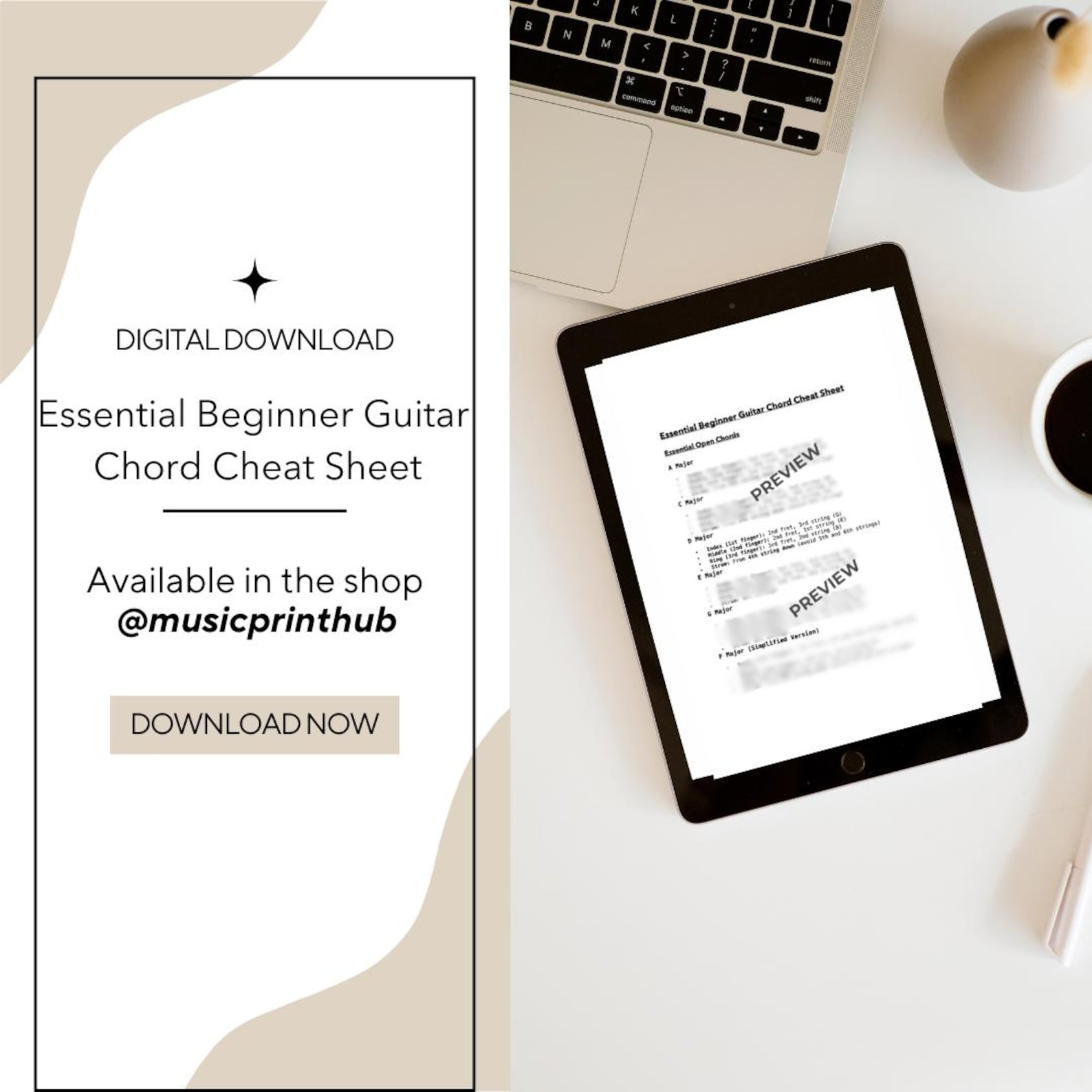 Beginner Guitar Chord Chart | Printable Guitar Cheat Sheet | Digital ...