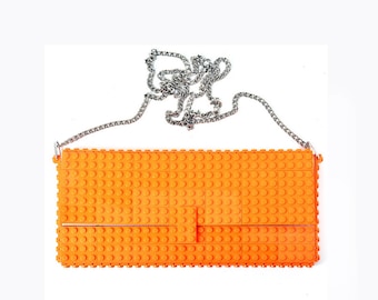 Orange clutch purse on a chain made with LEGO® bricks FREE shipping purse handbag legobag trending fashion