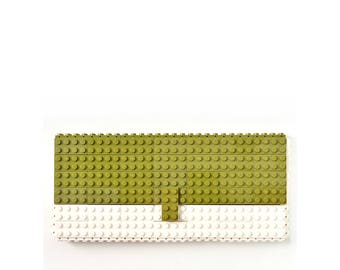Olive green & white clutch made entirely of LEGO bricks