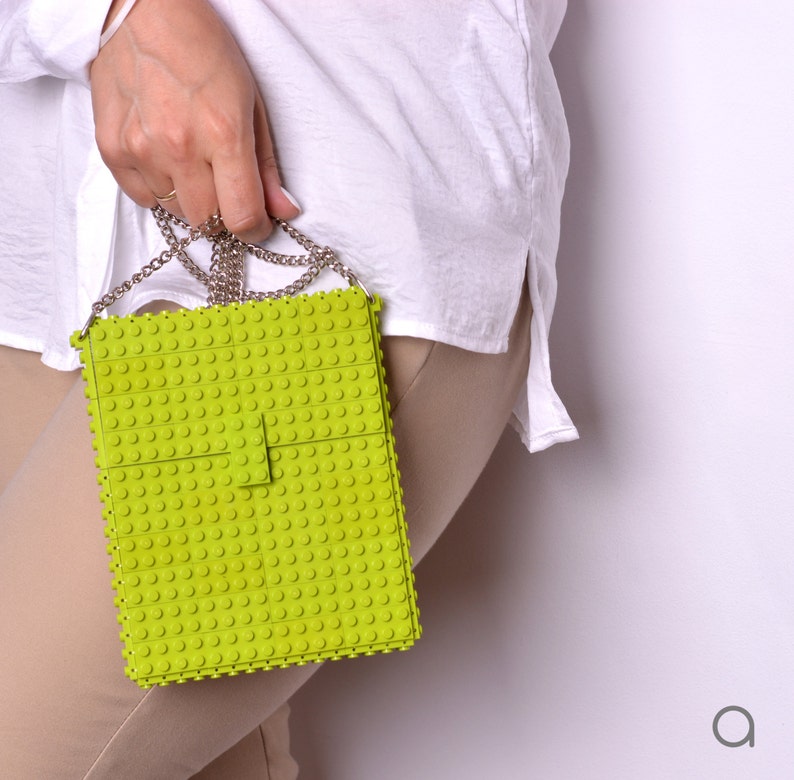 Lime hip clutch on a chain made entirely with LEGO® bricks FREE SHIPPING crossbody purse handbag lego gift image 2